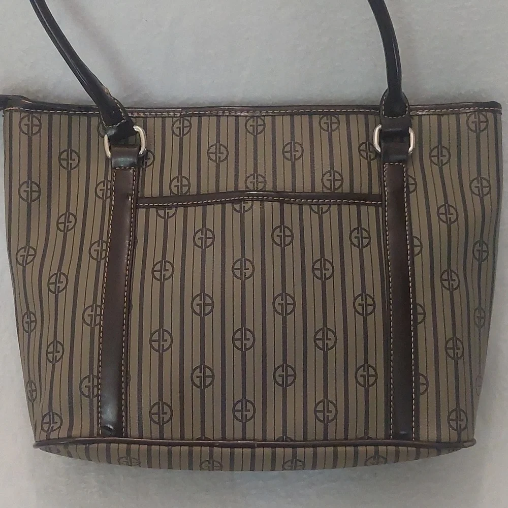 Giani Bernini Stripe Signature Small Tote Handbag in Khaki/Brown. - Picture 3 of 9